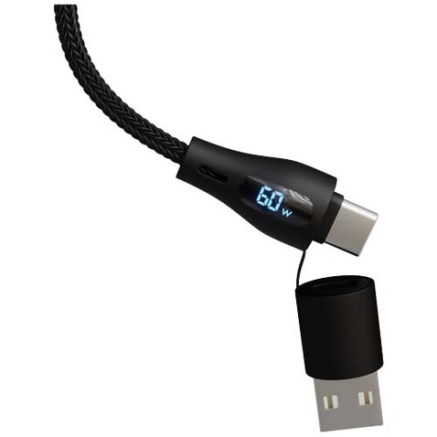 SCX.design C51 60W 5-in-1-Schnellladekabel aus rPET mit Display, schwarz bedrucken, Art.-Nr. 1PX19290 SCX.design C51 60W 5-in-1-Schnellladekabel aus rPET mit Display, schwarz bedrucken, Art.-Nr. 1PX19290