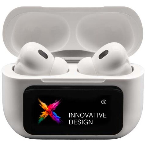 SCX.design E26 ANC-Ohrhörer mit interaktivem Touchscreen-Ladegehäuse, weiss bedrucken, Art.-Nr. 1PX19701 SCX.design E26 ANC-Ohrhörer mit interaktivem Touchscreen-Ladegehäuse, weiss bedrucken, Art.-Nr. 1PX19701