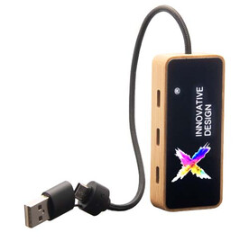 SCX.design H21 8-in-1 USB-Hub mit doppeltem Eingang und 6 Anschlüssen, holz bedrucken, Art.-Nr. 1PX19971