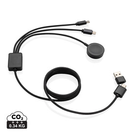 Terra RCS rPET 6-in-1-Ladekabel mit Uhrenladegerät grau bedrucken, Art.-Nr. P302.5902