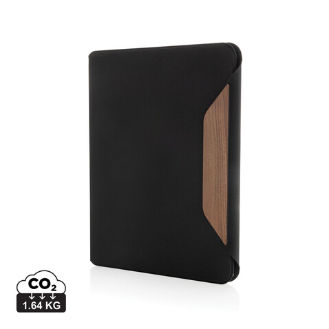 Teri AWARE™ A4 Portfolio aus RPET und Walnuss schwarz bedrucken, Art.-Nr. P774.6501