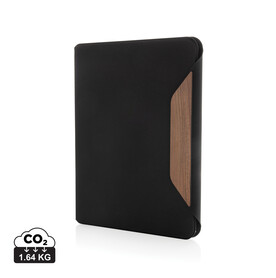 Teri AWARE™ A4 Portfolio aus RPET und Walnuss schwarz bedrucken, Art.-Nr. P774.6501