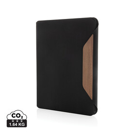 Teri AWARE™ A4 Portfolio aus RPET und Walnuss schwarz bedrucken, Art.-Nr. P774.6501