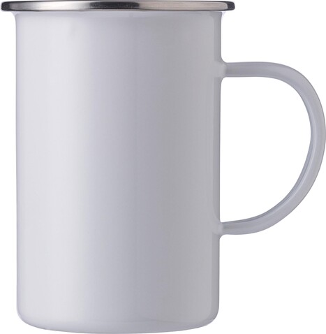 Emaille-Tasse Ayden | Edelstahlrand | 450 ml – Weiß bedrucken, Art.-Nr. 002999999_1014857 Emaille-Tasse Ayden | Edelstahlrand | 450 ml – Weiß bedrucken, Art.-Nr. 002999999_1014857