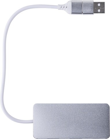 USB-Hub Layton | Aluminium | 3 Anschlüsse – Silber bedrucken, Art.-Nr. 032999999_1015140