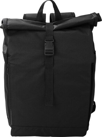 Roll-Top-Rucksack Evie | Recycelt | 600D – Schwarz bedrucken, Art.-Nr. 001999999_1015155