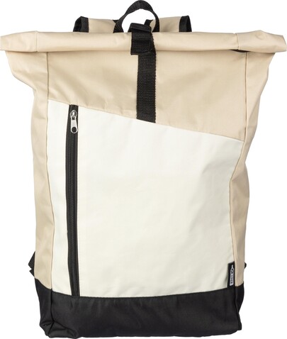 Rucksack Marlene | Recycelt | Rollverschluss | 25 l – beige bedrucken, Art.-Nr. 357999999_1096838