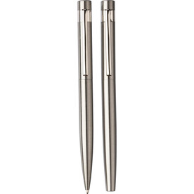 Schreibset Fritz | Edelstahl | Drehkugelschreiber und Rollerball – Silber bedrucken, Art.-Nr. 032999128_1103697