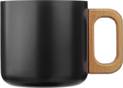 Becher Dwight | Recycelter Edelstahl | Holzgriff | 400 ml – Schwarz bedrucken, Art.-Nr. 001999999_1172207