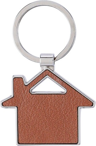 Schlüsselanhänger Jim | Recycelt | Leder | Häuschen – Braun bedrucken, Art.-Nr. 011999999_1172420
