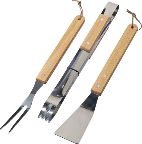 Grill-Set aus Edelstahl Kaitlyn – Braun bedrucken, Art.-Nr. 011999999_1172423