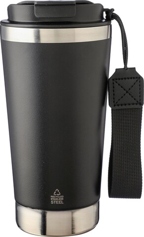 Doppelwandiger Trinkbecher aus recyceltem Edelstahl 500 ml Kayla – Schwarz bedrucken, Art.-Nr. 001999999_1172551
