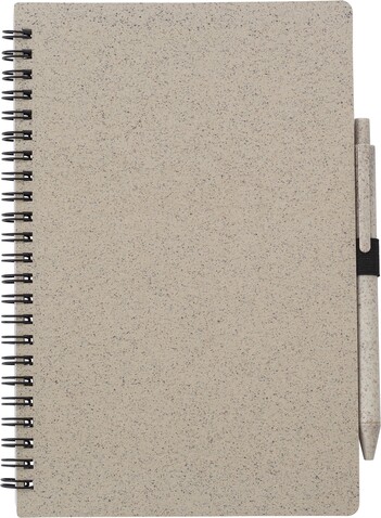 Notizbuch und Kugelschreiber aus Weizenstroh Massimo – Braun bedrucken, Art.-Nr. 011999999_480875