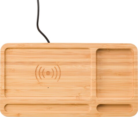 Kabelloser Lader Faye | Bambus | Schreibtisch-Organizer – Bambus bedrucken, Art.-Nr. 823999999_608329