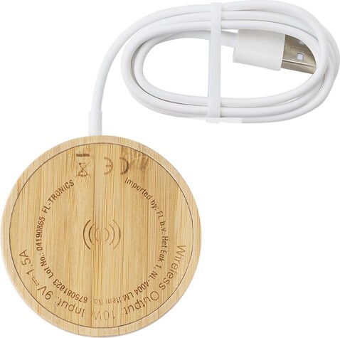 Wireless-Ladegerät aus Bambus Riaz – Bambus bedrucken, Art.-Nr. 823999999_675081