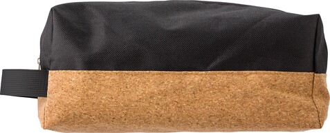 Kulturtasche aus Polyester und Kork Lynn – Schwarz bedrucken, Art.-Nr. 001999999_676271