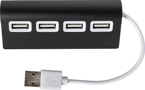 USB-Hub Leo | Aluminium | 4 Anschlüsse – Schwarz bedrucken, Art.-Nr. 001999999_7737
