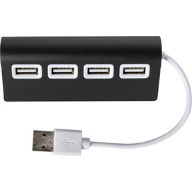 USB-Hub Leo | Aluminium | 4 Anschlüsse – Schwarz bedrucken, Art.-Nr. 001999999_7737