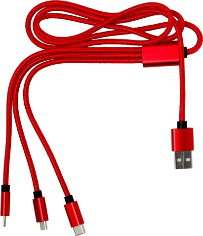 3-in-1 Ladekabel aus Nylon Felix – Rot bedrucken, Art.-Nr. 008999999_8597