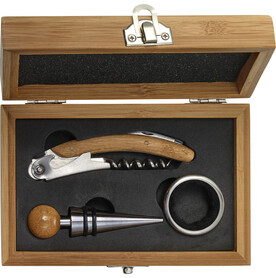 Weinset aus Bambus und Stahl Leonie – Braun bedrucken, Art.-Nr. 011999999_8721