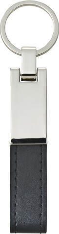 Schlüsselanhänger mit Stahlplatte und Kunsstofflasche Keon – Schwarz bedrucken, Art.-Nr. 001999999_8779