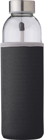 Glasflasche (500ml) mit einem Neoprenhülle Nika – Schwarz bedrucken, Art.-Nr. 001999999_9301