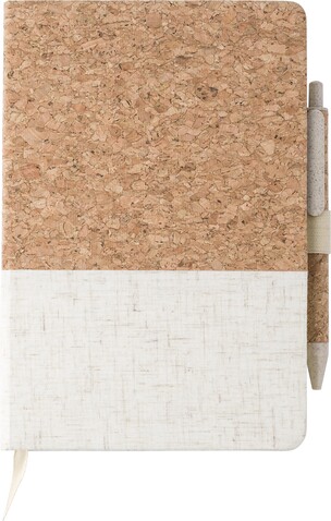Cork-Line Notizbuch aus Kork und Leinen und Kugelschreiber aus Weizenstroh Kenzo – Braun bedrucken, Art.-Nr. 011999999_9312