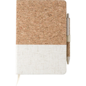 Cork-Line Notizbuch aus Kork und Leinen und Kugelschreiber aus Weizenstroh Kenzo – Braun bedrucken, Art.-Nr. 011999999_9312