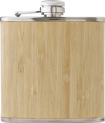 Flachmann aus Edelstahl und Bambus Hayden – Braun bedrucken, Art.-Nr. 011999999_966233
