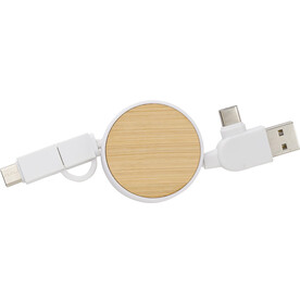 Verlängerbares ABS-Ladekabel Jared – Weiß bedrucken, Art.-Nr. 002999999_976586