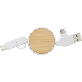 Verlängerbares ABS-Ladekabel Jared – Weiß bedrucken, Art.-Nr. 002999999_976586