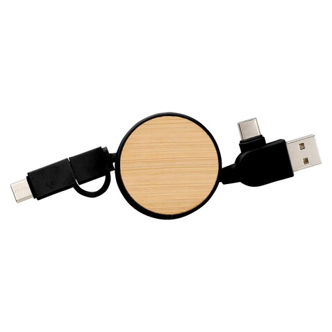 Ladekabel Jared | 3-in-1 | Ausziehbar – Schwarz bedrucken, Art.-Nr. 001999999_976586