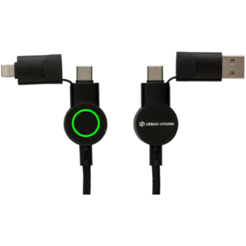 Oakland RCS rKunststoff 1,2m 6-in-1 Fast-Charging 45W Kabel schwarz bedrucken, Art.-Nr. P302.701