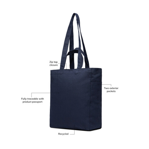 VINGA Hilo AWARE™ Tasche mit Reißverschluss aus rec. Canvas navy blau bedrucken, Art.-Nr. V7620525