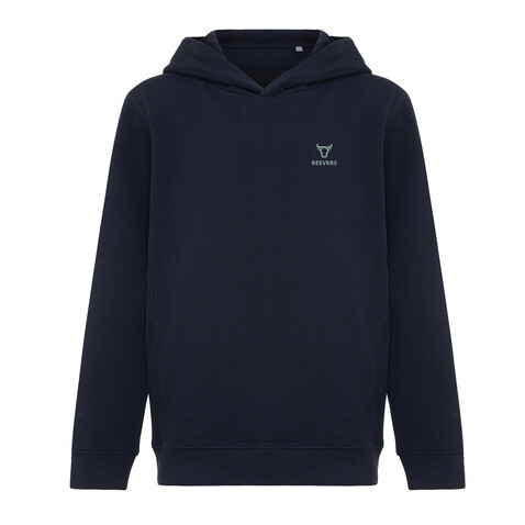 IQONIQ Yengo KidsHoodie mit Seitentaschen aus rec. Baumwolle navy blau bedrucken, Art.-Nr. T6404.002.78