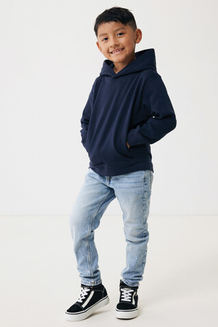 IQONIQ Yengo KidsHoodie mit Seitentaschen aus rec. Baumwolle navy blau bedrucken, Art.-Nr. T6404.002.78