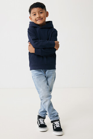 IQONIQ Yengo KidsHoodie mit Seitentaschen aus rec. Baumwolle navy blau bedrucken, Art.-Nr. T6404.002.78