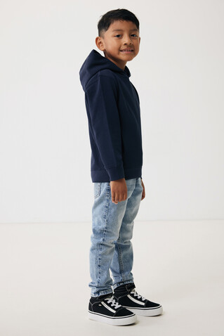 IQONIQ Yengo KidsHoodie mit Seitentaschen aus rec. Baumwolle navy blau bedrucken, Art.-Nr. T6404.002.78