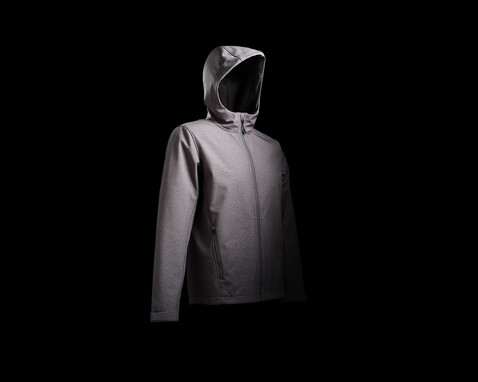 IQONIQ Makalu Herren Softshelljacke aus recyceltem Polyester vulcano heather grey bedrucken, Art.-Nr. T1700.028.S