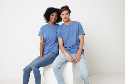 IQONIQ Manuel ungefärbtes T-Shirt aus recycelter Baumwolle heather blue bedrucken, Art.-Nr. T9101.024.XXL