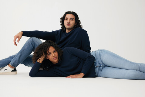 IQONIQ Etosha Lightweight Sweater aus recycelter Baumwolle navy blau bedrucken, Art.-Nr. T9303.002.XXL