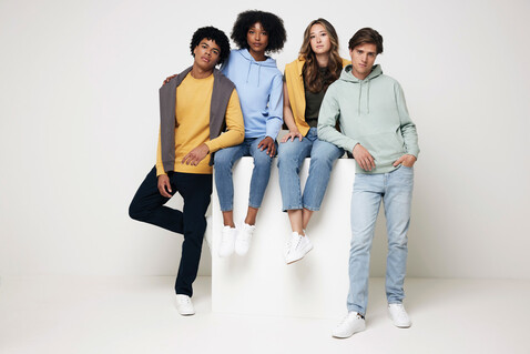 IQONIQ Jasper Hoodie aus recycelter Baumwolle ochre yellow bedrucken, Art.-Nr. T9400.021.XXXL