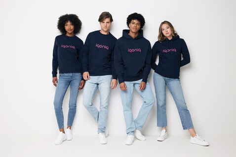 IQONIQ Jasper Hoodie aus recycelter Baumwolle navy blau bedrucken, Art.-Nr. T9400.002.XL