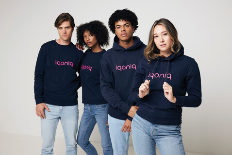 IQONIQ Jasper Hoodie aus recycelter Baumwolle navy blau bedrucken, Art.-Nr. T9400.002.XL