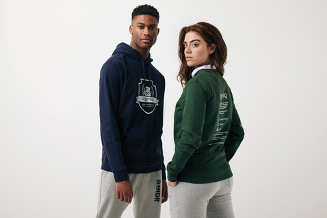 IQONIQ Jasper Hoodie aus recycelter Baumwolle navy blau bedrucken, Art.-Nr. T9400.002.XL