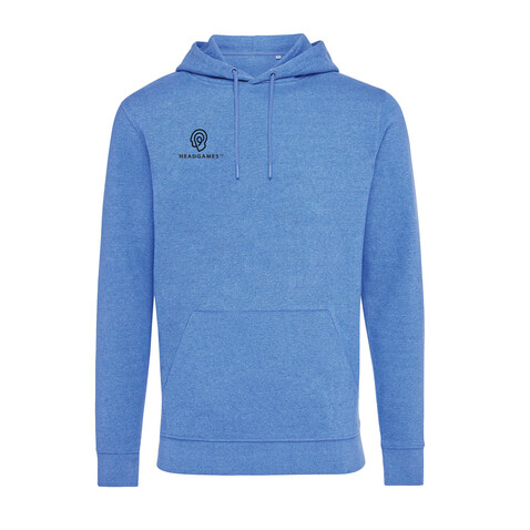 IQONIQ Torres ungefärbter Hoodie aus recycelter Baumwolle heather blue bedrucken, Art.-Nr. T9401.024.M