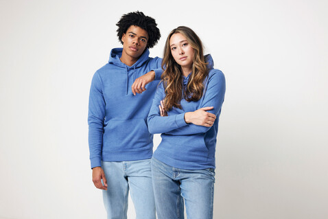 IQONIQ Torres ungefärbter Hoodie aus recycelter Baumwolle heather blue bedrucken, Art.-Nr. T9401.024.M