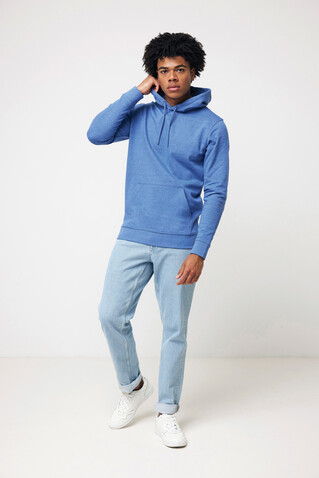 IQONIQ Torres ungefärbter Hoodie aus recycelter Baumwolle heather blue bedrucken, Art.-Nr. T9401.024.M