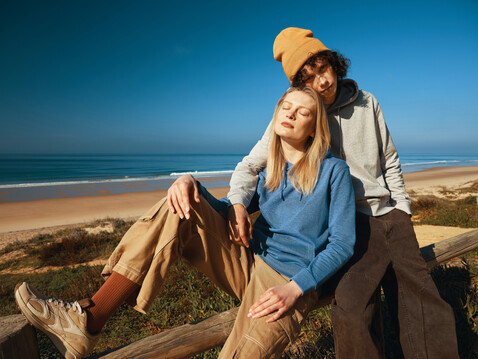 IQONIQ Torres ungefärbter Hoodie aus recycelter Baumwolle heather blue bedrucken, Art.-Nr. T9401.024.M