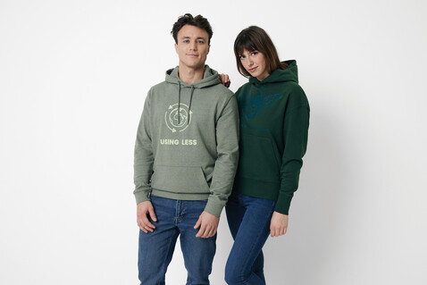 IQONIQ Torres ungefärbter Hoodie aus recycelter Baumwolle heather green bedrucken, Art.-Nr. T9401.015.XXL
